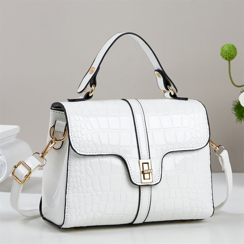 Sleek Stone-patterned Patent Leather Crossbody Bag