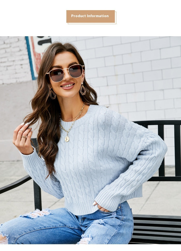 Women's All-match Loose Round Neck Twisted Short Knitted Sweater