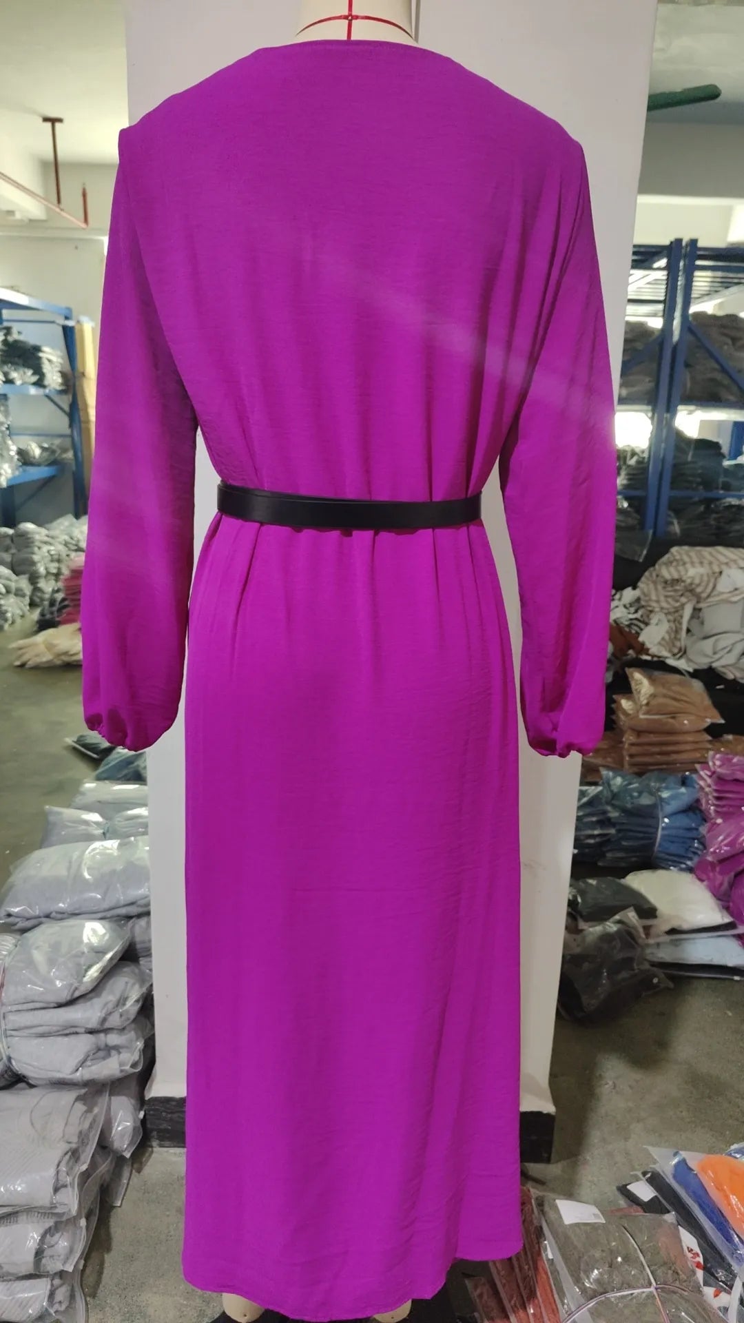 Fashion Long Sleeve Solid Color Waist Tight Dress
