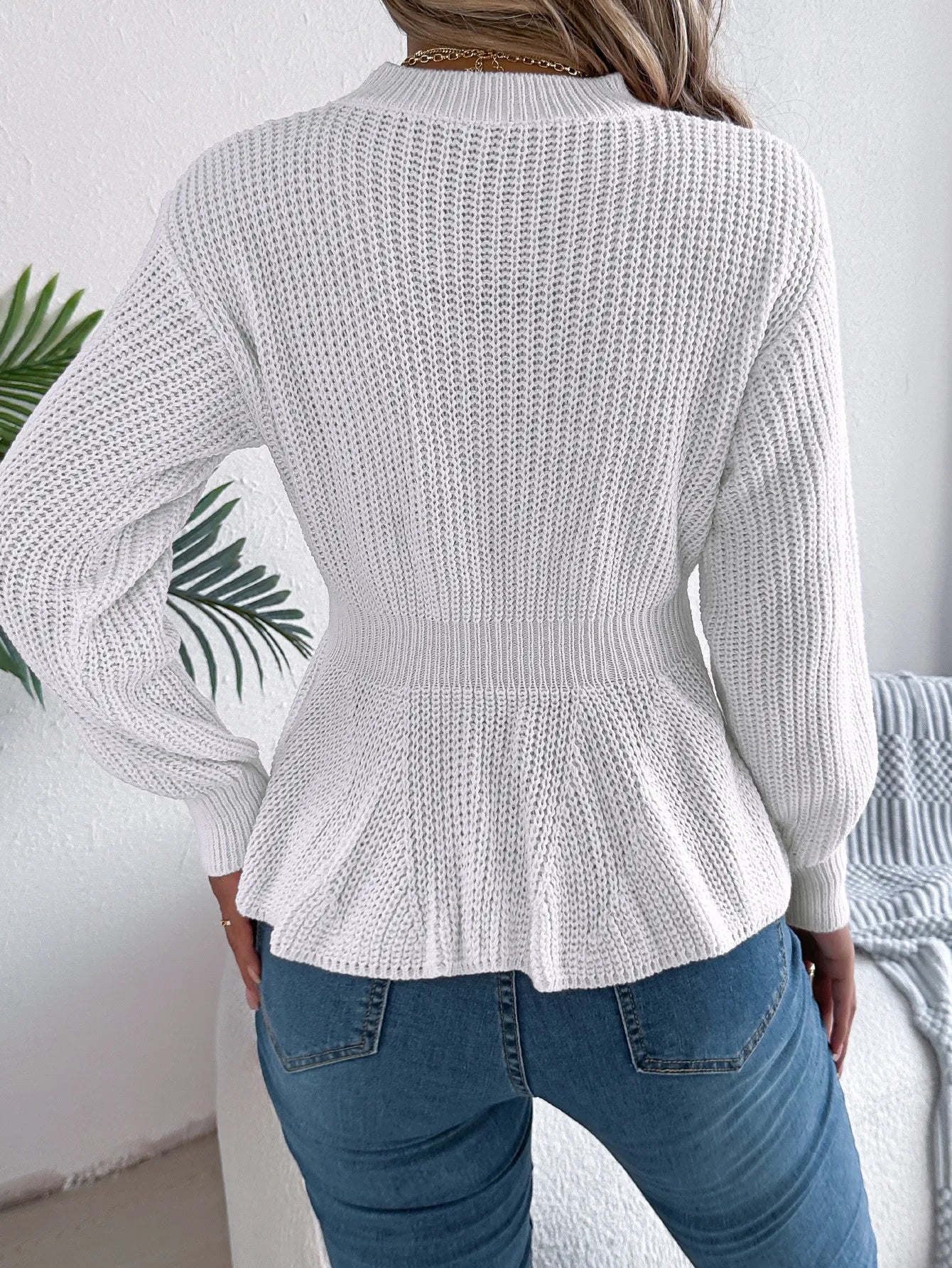 Twist Waist Trimming Ruffles Long Sleeve Pullover