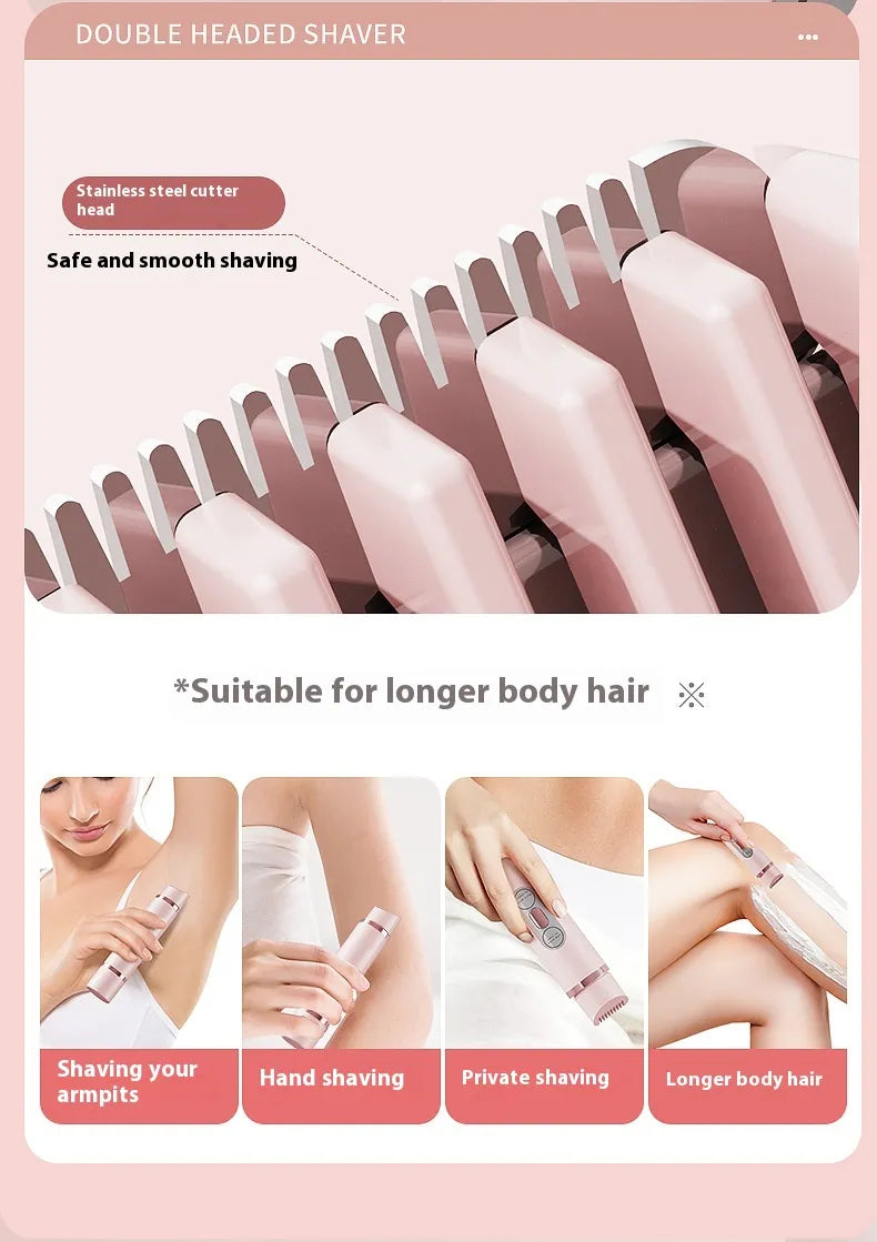 Dual-Head Electric Shaver Painless Women's Epilator Bikini Hair Removal Device Automatic Hair Trimmer Underarm Facial Lips Leg