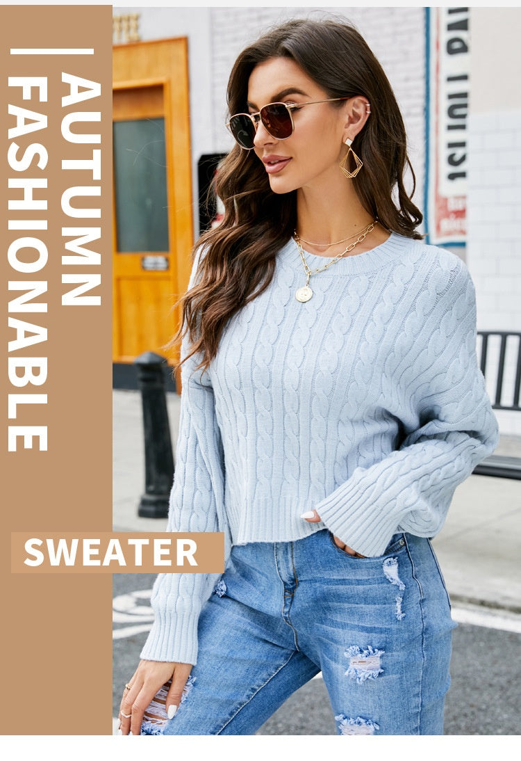 Women's All-match Loose Round Neck Twisted Short Knitted Sweater