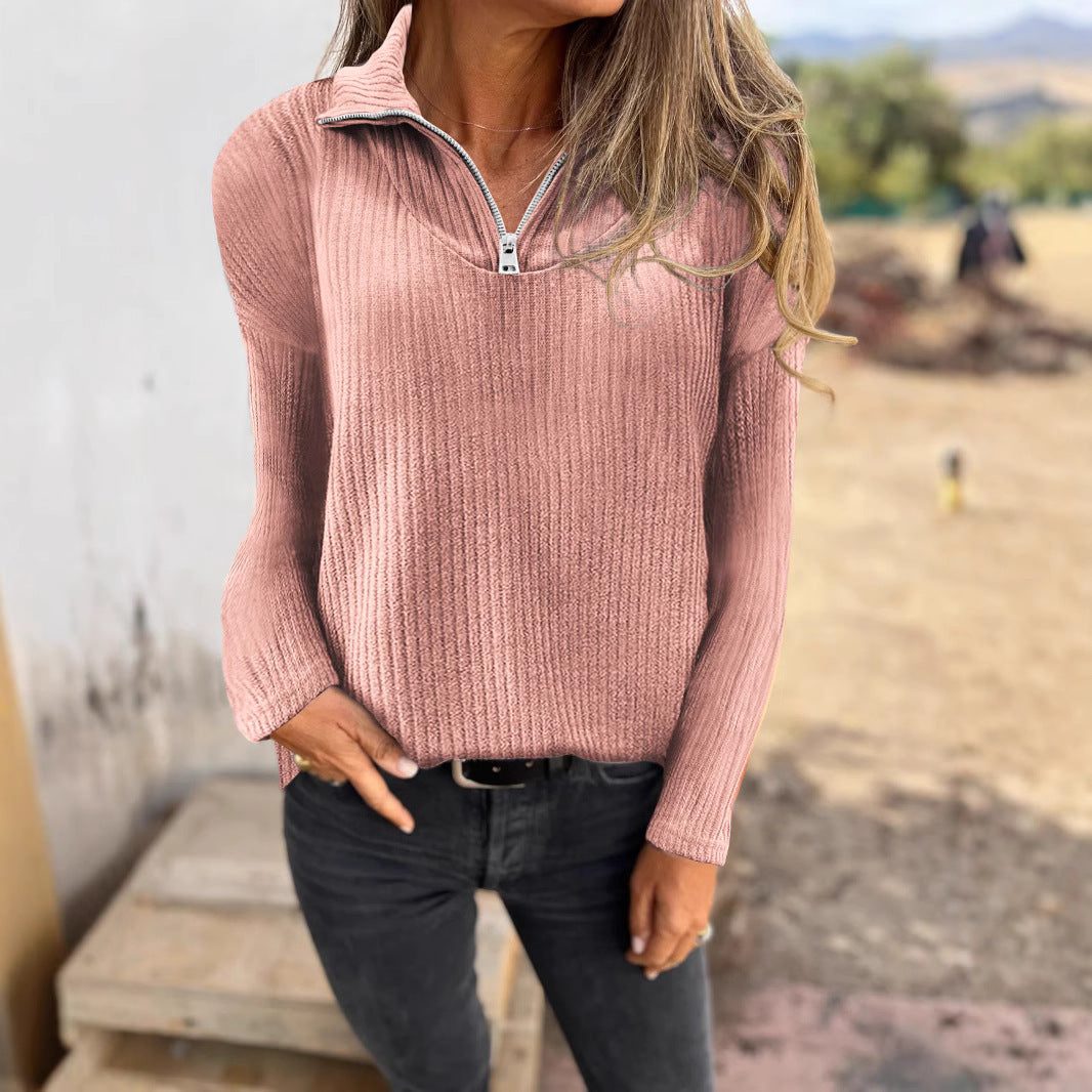 Zipper Pullover Long-sleeved Sweater Casual Coat