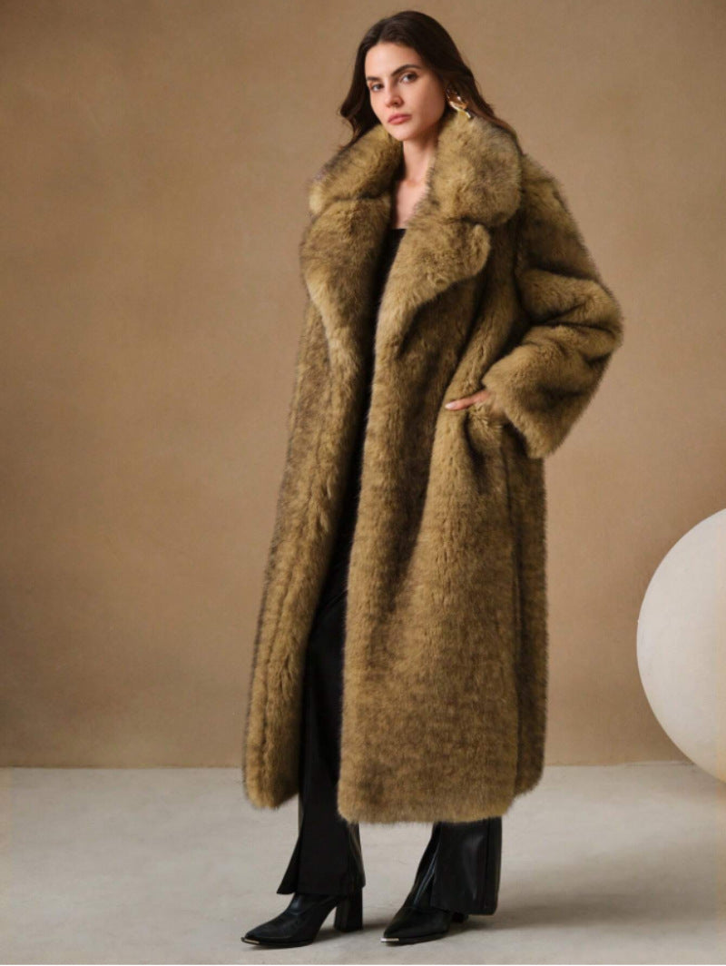 Women's Fall Winter Fashion Fluffy Long Imitation Fox Fur Jacket