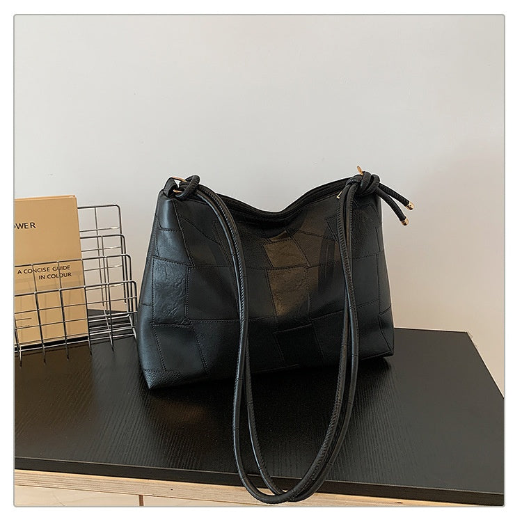 Portable One Shoulder Retro Large Capacity Fashion Solid Color Casual Tote Bag