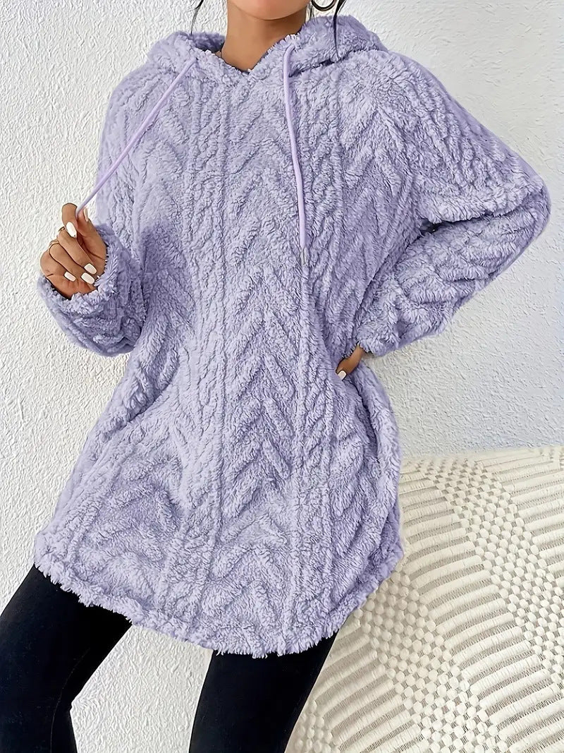 Women's Polyester Hooded Knitted Long Sweater