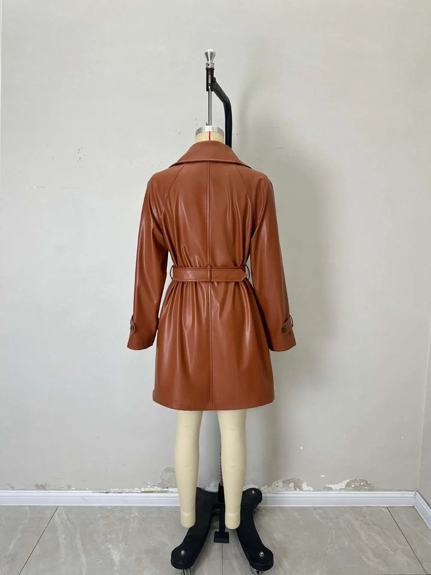 Fashion Slim Mid-length Women's Leather Coat
