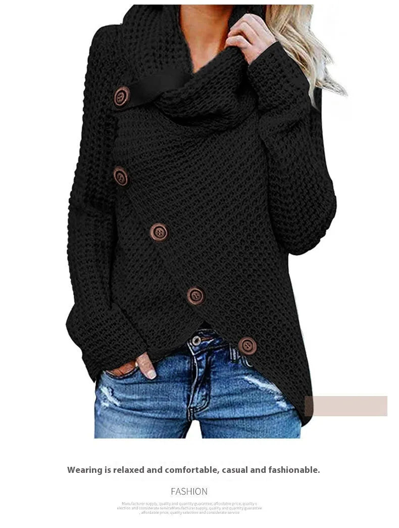 Pullover Button High Lapel Pullover Women's Sweater