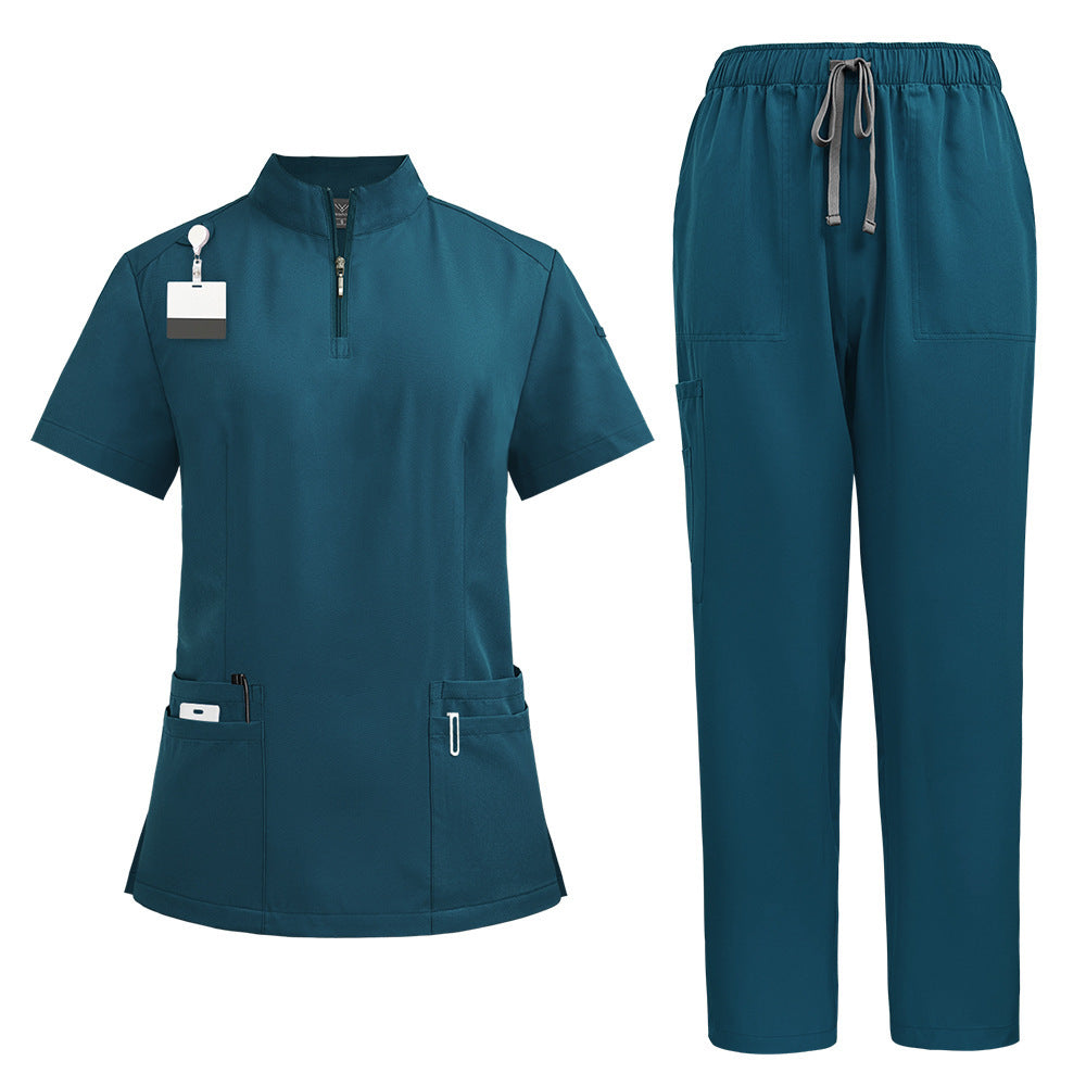 Stand Collar Zipper Doctor Nurse Work Uniforms Suit