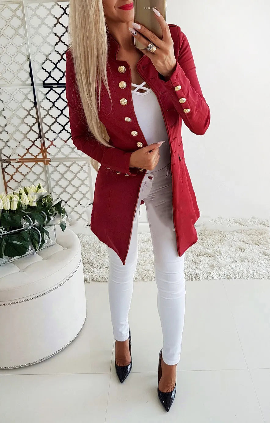 Women's Long-sleeved Breasted Slim Fit Small Business Suit Coat
