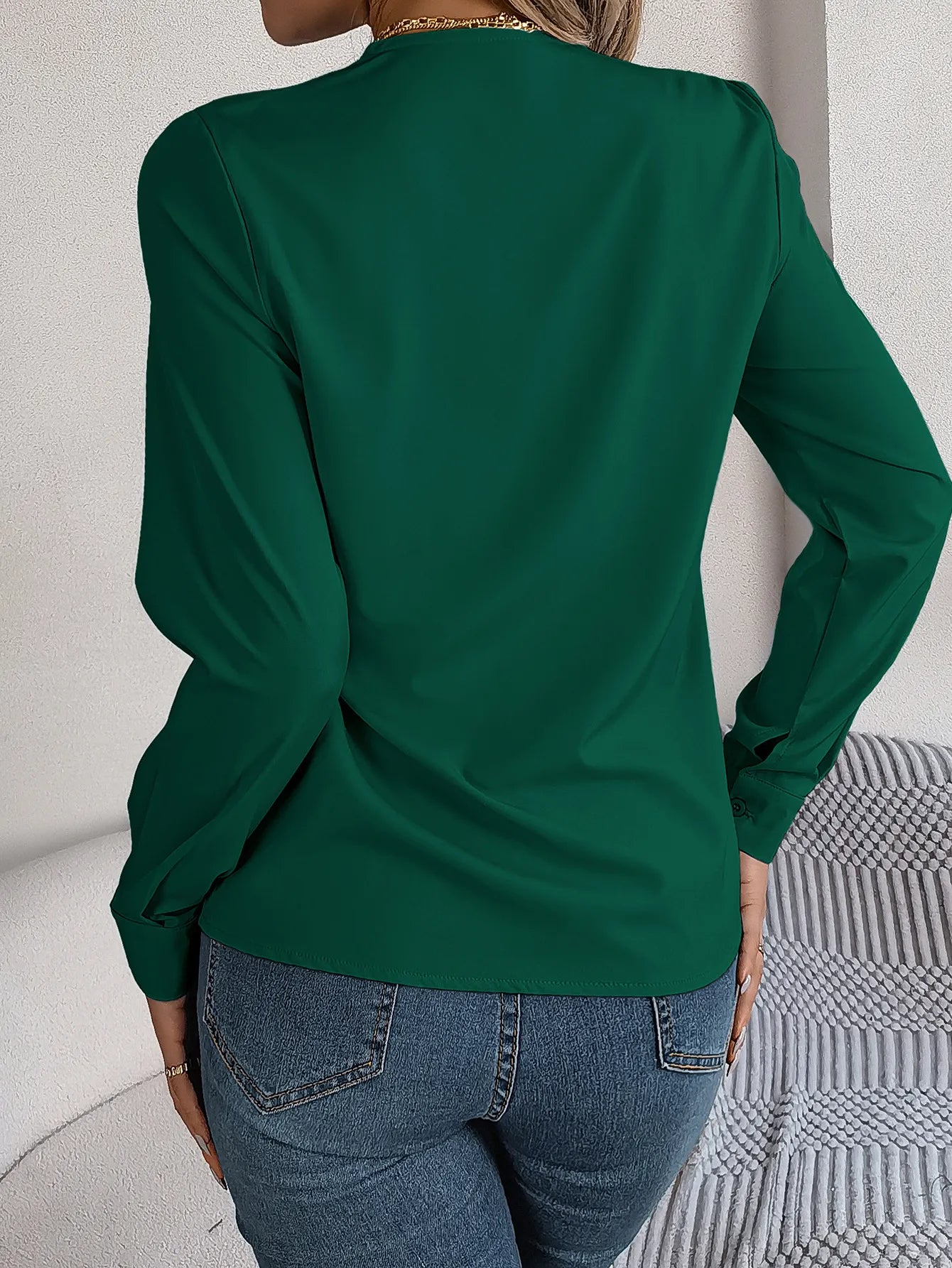 Fashion V-Neck Long Sleeve Shirt Elegant Commuter Solid Blouse Office Women's Clothing