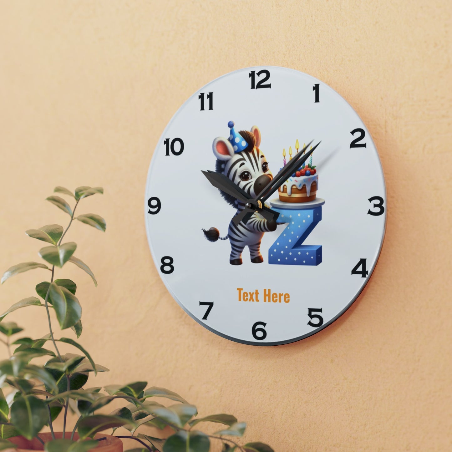 Acrylic Wall Clock - Personalize With Cute Birthday Animals