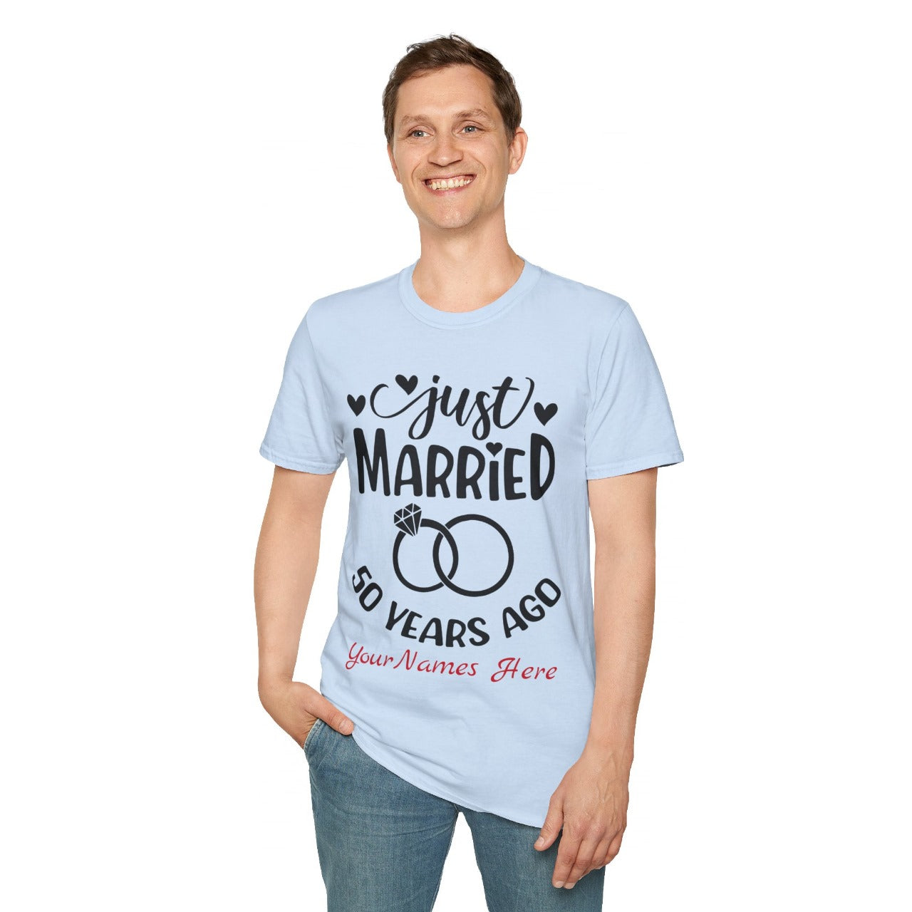 Unisex Softstyle T-Shirt - Personalized With Just Married Anniversary Gift