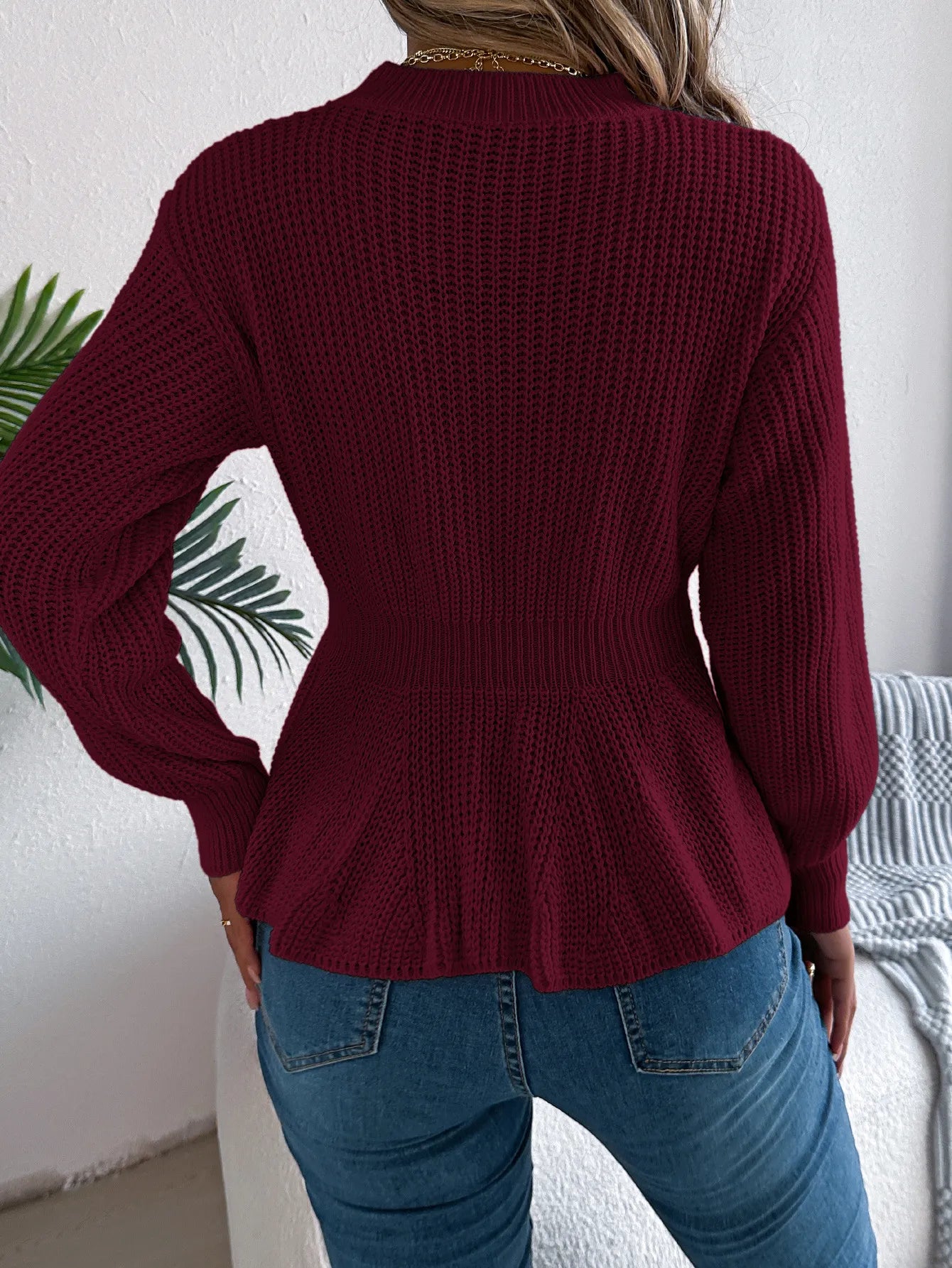 Twist Waist Trimming Ruffles Long Sleeve Pullover