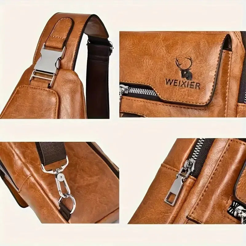 Premium PU Leather Vintage Chest Bag – Spacious Waterproof Crossbody with Multi-Compartment Design for Men-FREE USA SHIPPING