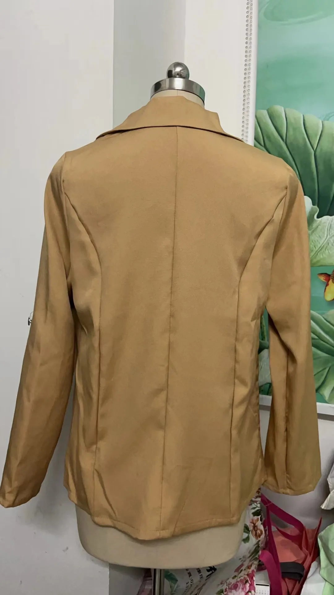 Women's Casual Rolled Sleeves Blazer With Pockets