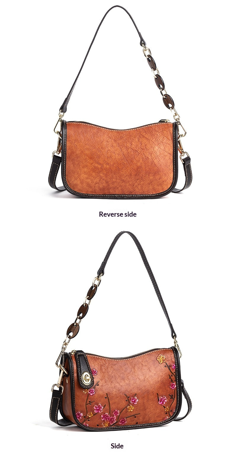 Retro First-Layer Cowhide Fashionable Simple Shoulder Bag