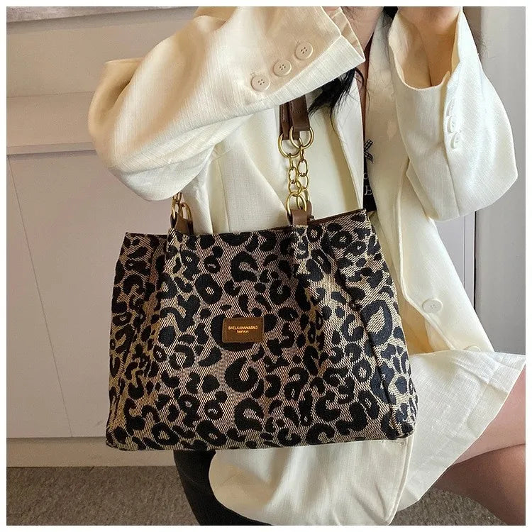 All-match Leopard Print One-shoulder Underarm Women's Bag Sense Large Capacity Totes