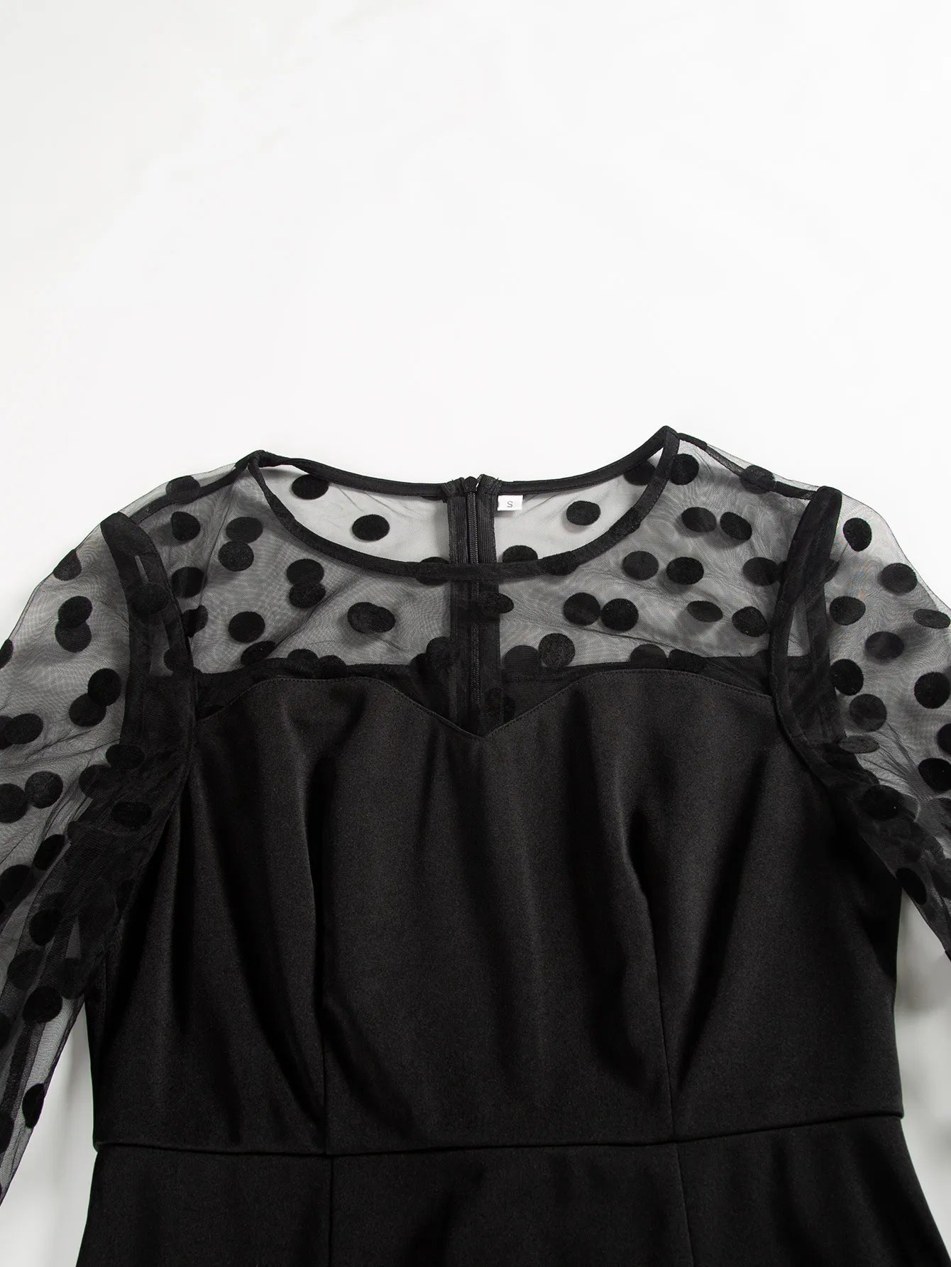 Women's Clothing Dot Mesh Patchwork Waist-slimming Sheath Long Sleeve Dress
