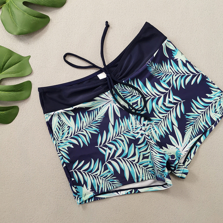 Women's Split High Waist Boxer Lace Printing Swimsuit