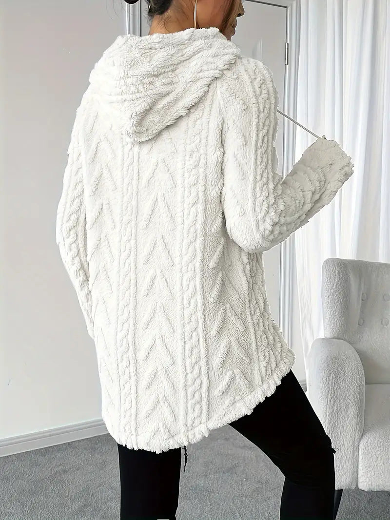 Women's Polyester Hooded Knitted Long Sweater