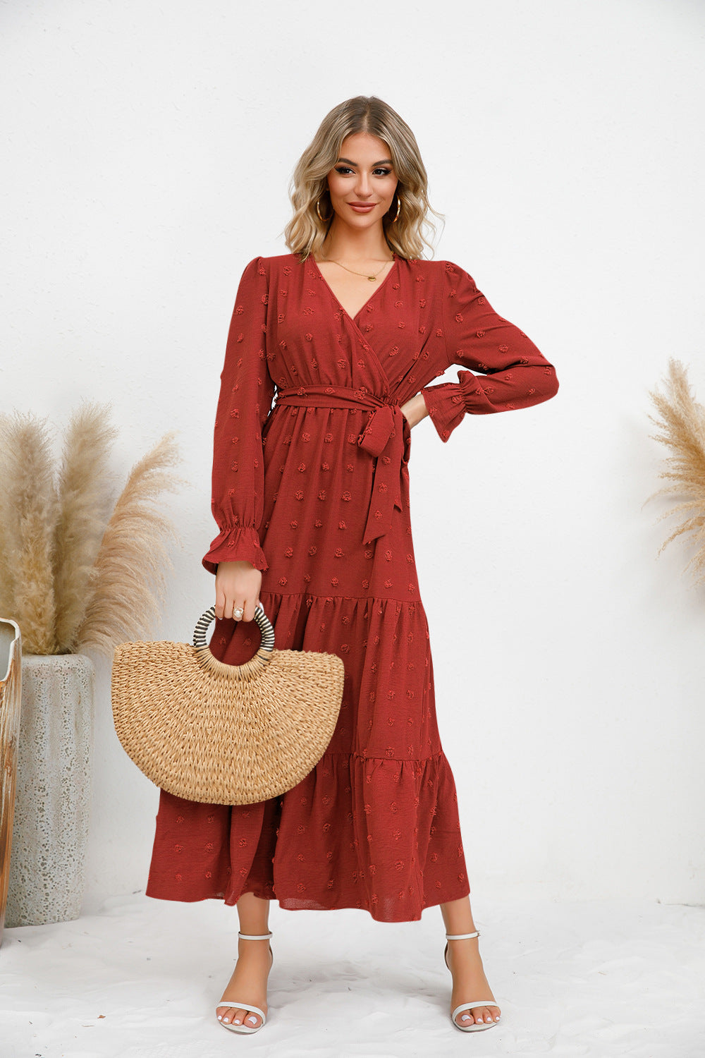Solid Color Wide Hem Casual Dress Women's Clothing