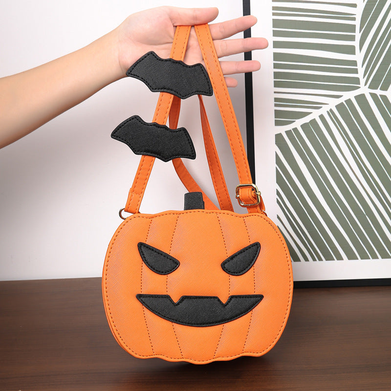 Halloween Bags Funny Pumpkin Cartoon Shoulder Crossbody Bag With Bat Creative Female Bag