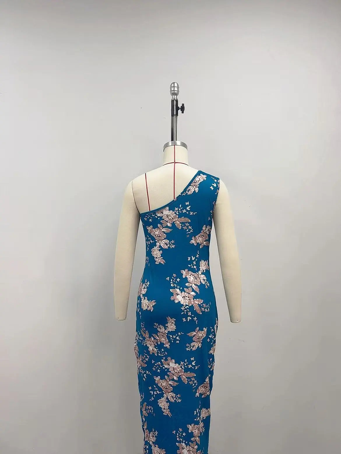 Oblique Shoulder Printed Sheath Dress High Slit