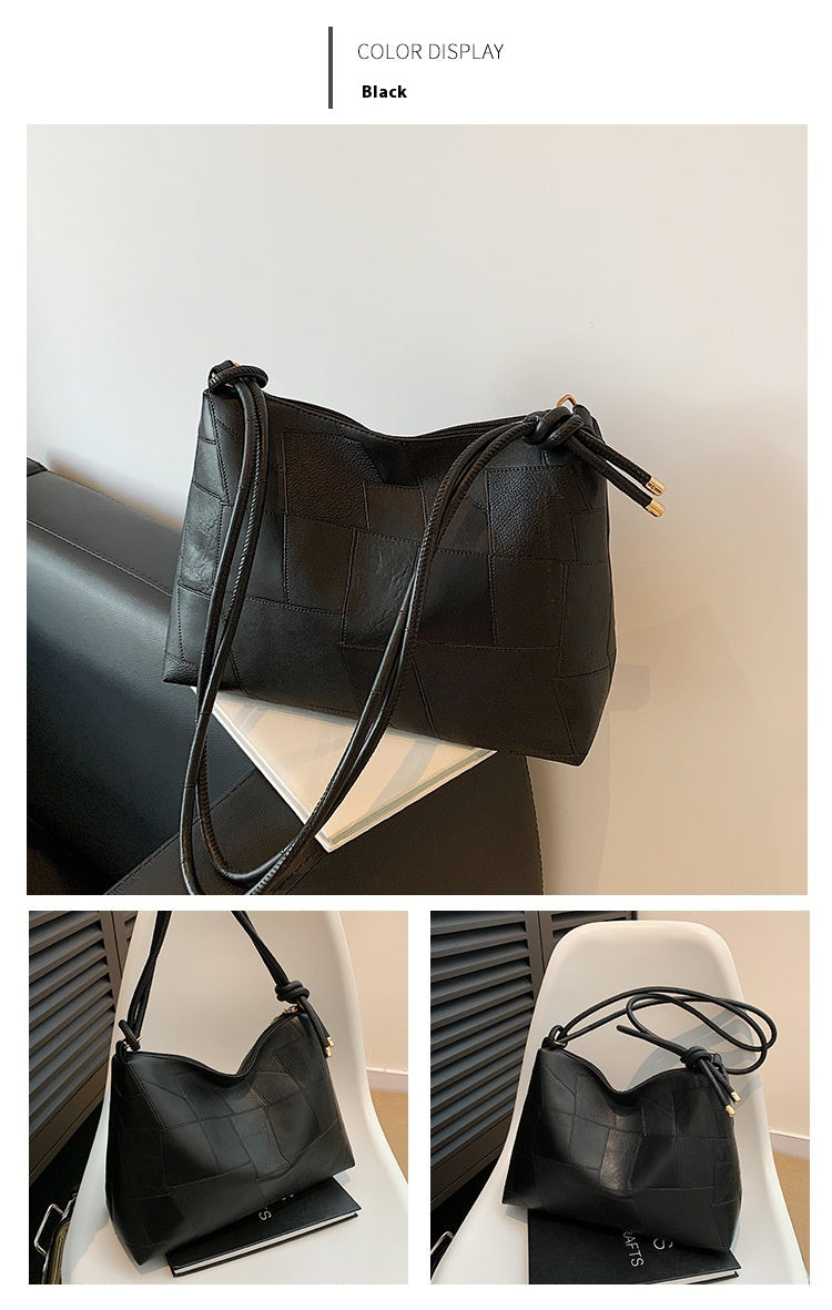 Portable One Shoulder Retro Large Capacity Fashion Solid Color Casual Tote Bag