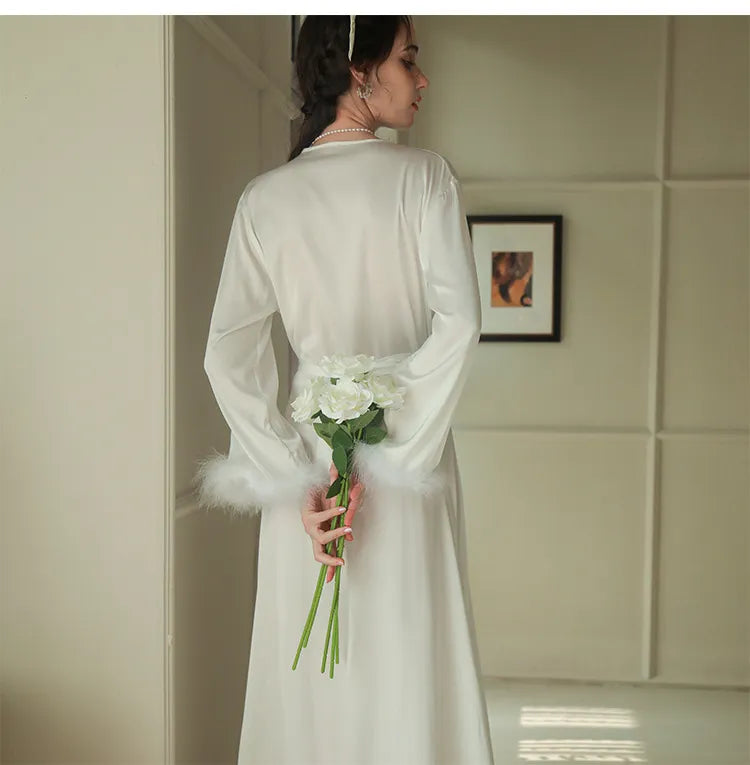 Women's Feather Satin Long Robe