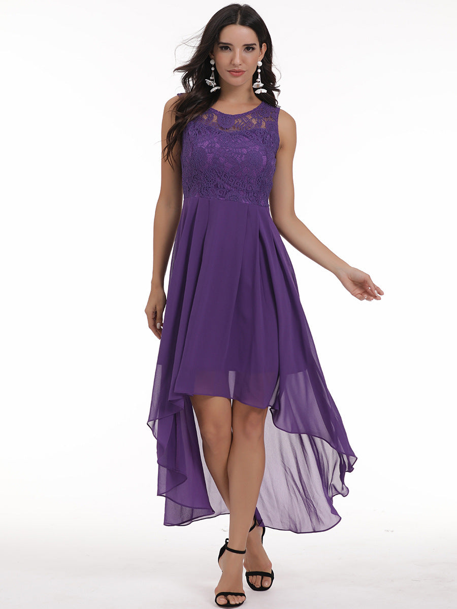 New Lace Stitching Big Swing Chiffon Dress