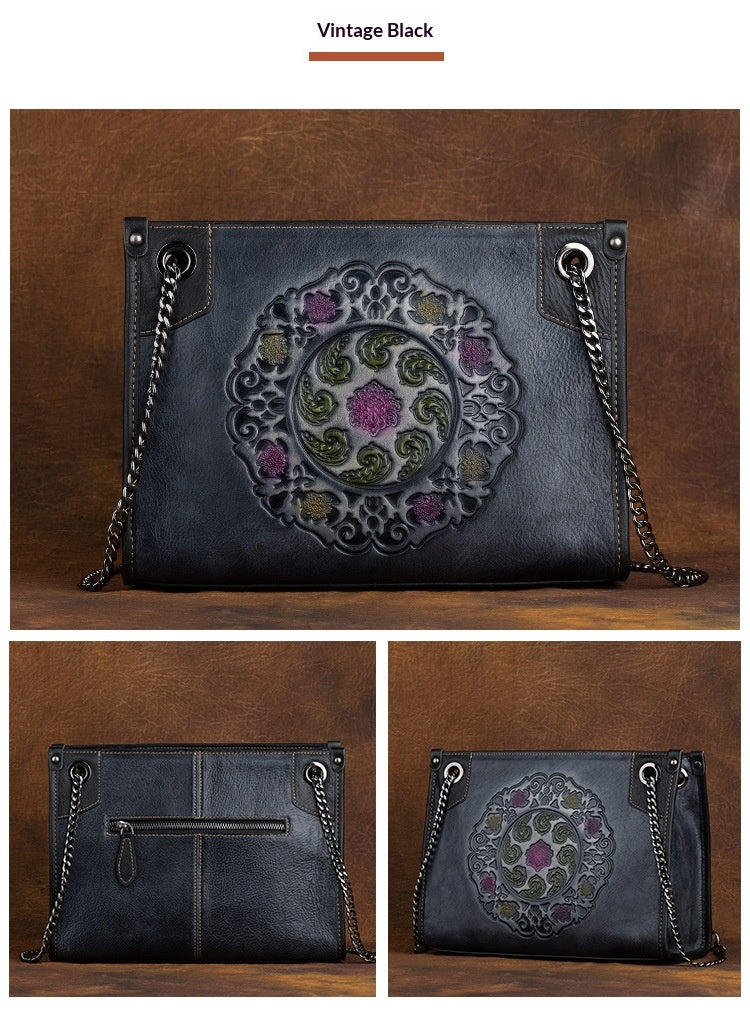 Large-Capacity ShoulderCrossbody Top-Grain Leather Tote Bag