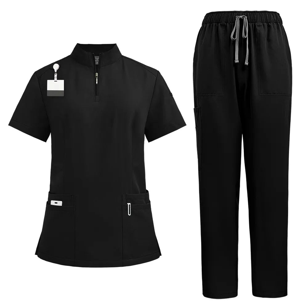 Stand Collar Zipper Doctor Nurse Work Uniforms Suit