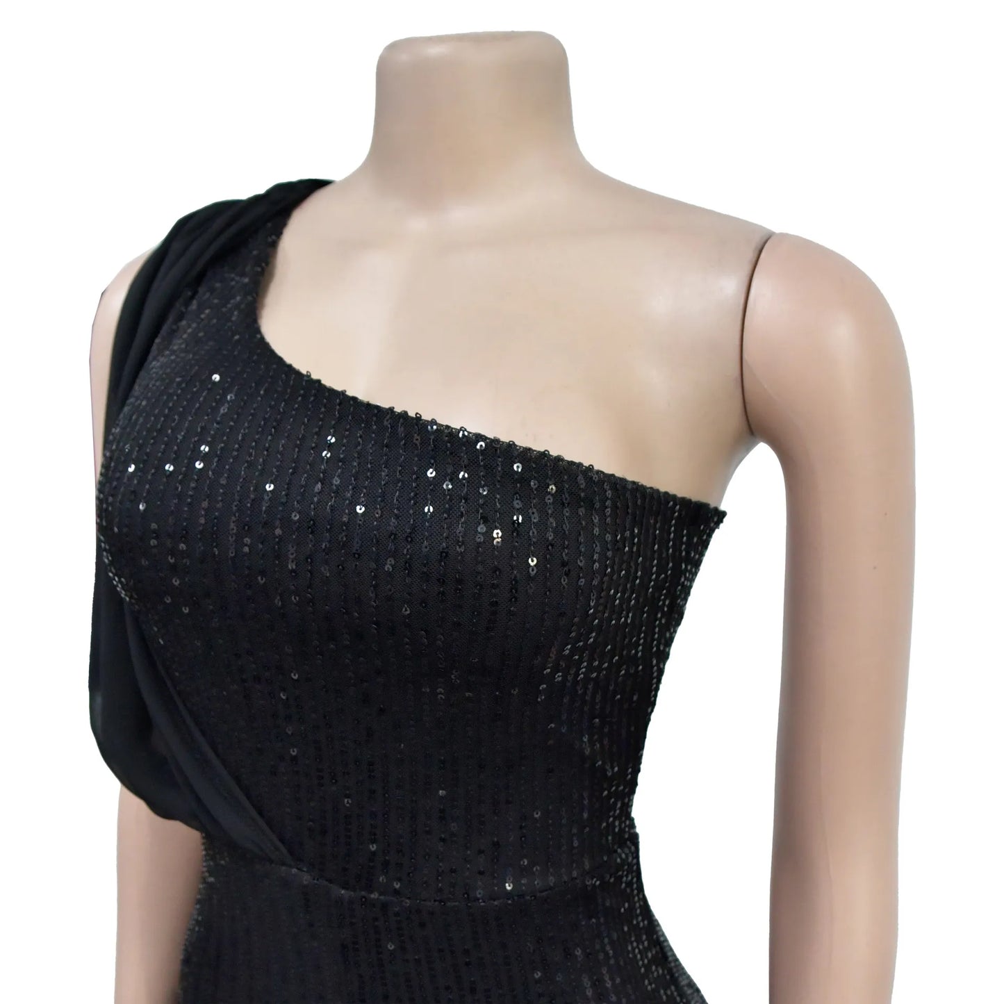 Women's Solid Color Sleeveless One-shoulder Sequined Trousers Jumpsuit