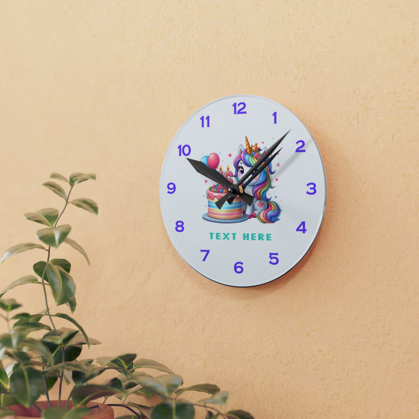 Acrylic Wall Clock - Personalize With Unicorn Birthday Numbers