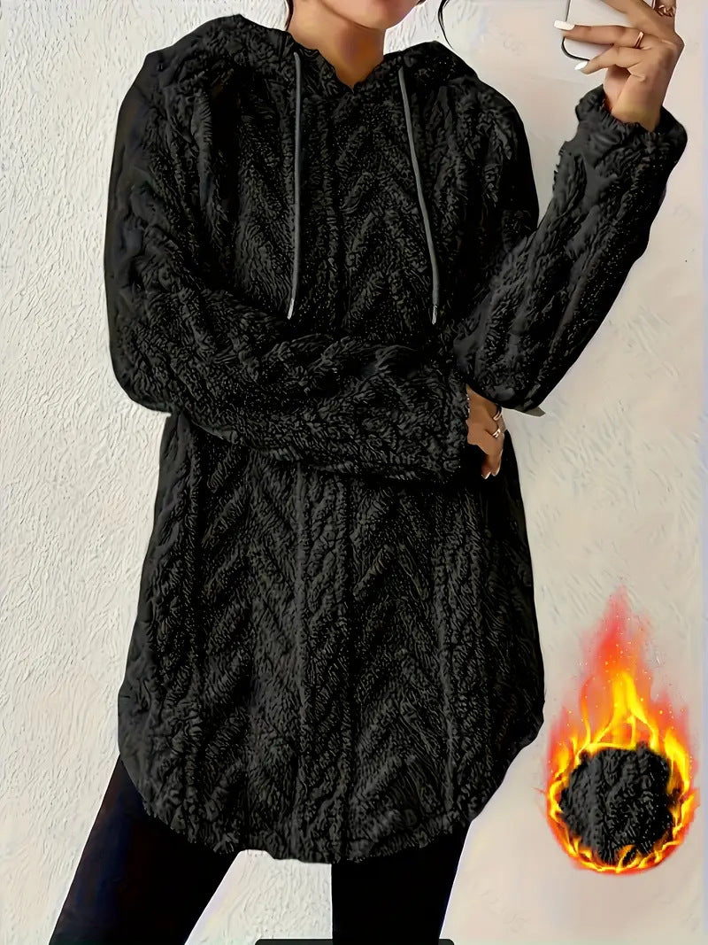 Women's Polyester Hooded Knitted Long Sweater