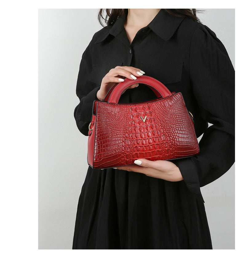 Women's Crossbody Leather Crocodile Pattern Shoulder Handbag
