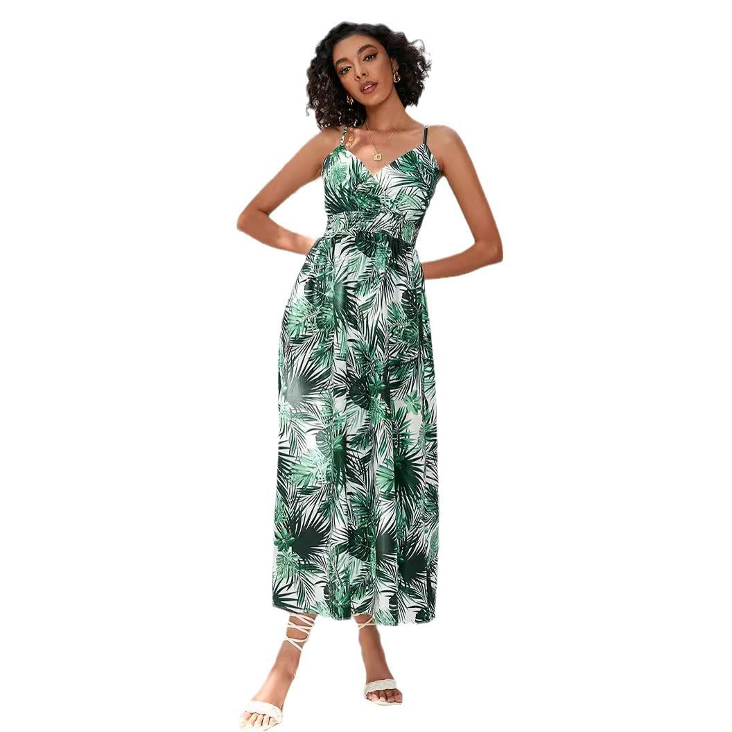 Women's Printed Waist-controlled Mid-length Sling Dress