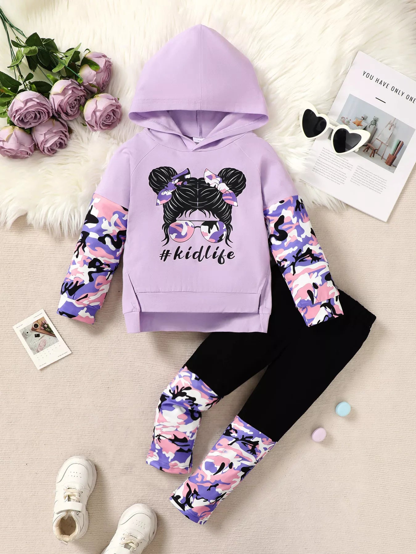 Children's Graphic Camo Print Hoodie & Pants Set