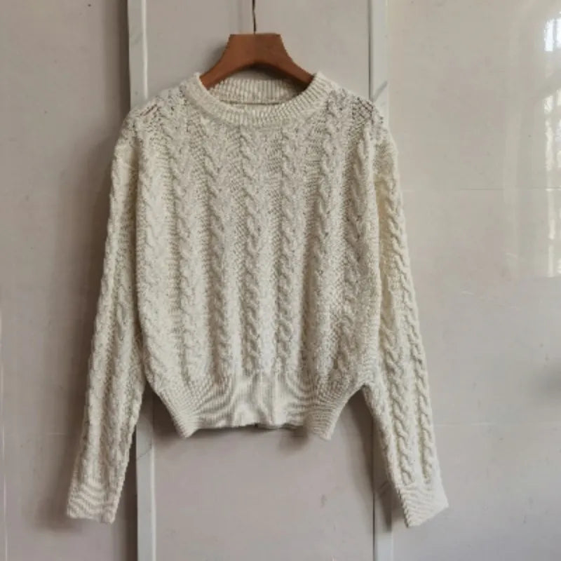 Twist Waist Knitted Cropped Sweater Women's Clothing