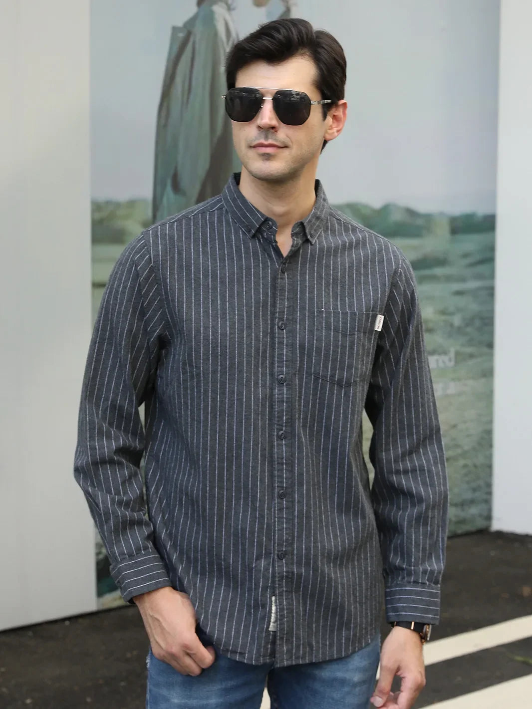 Men's Plus Size Pinstripe Button-Down Shirt