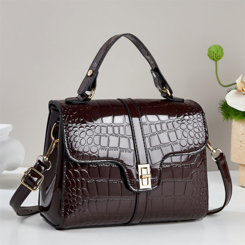 Sleek Stone-patterned Patent Leather Crossbody Bag