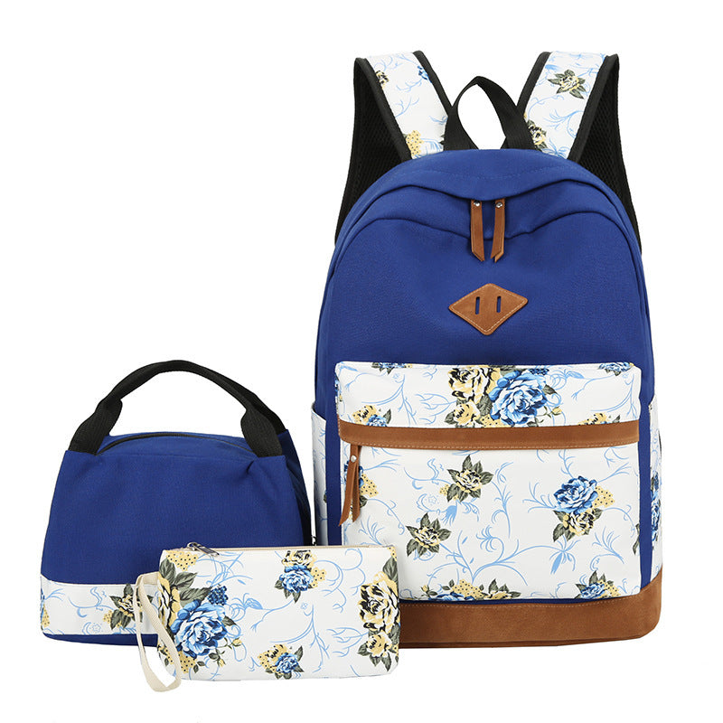 Floral Bags 3pcs Schoolbag Backpack Lunch Bag And Wallets