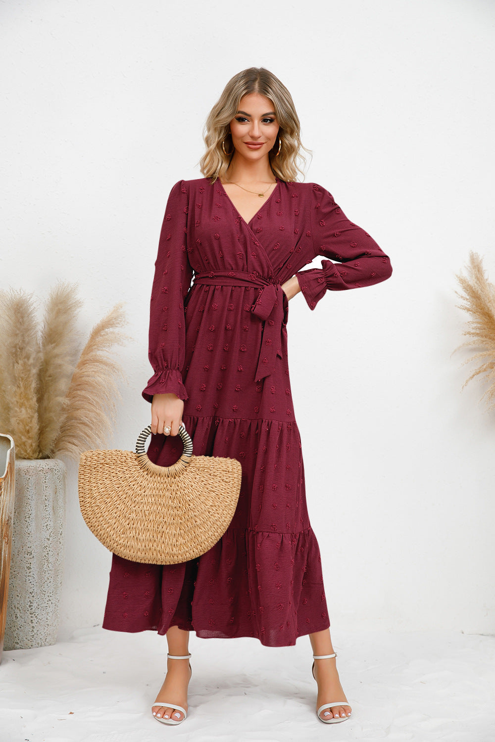 Solid Color Wide Hem Casual Dress Women's Clothing