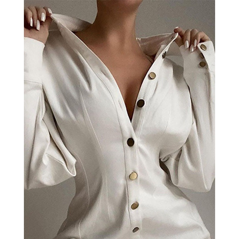 New Fashion Printed Waist-controlled Fastener Decoration Women's Shirt