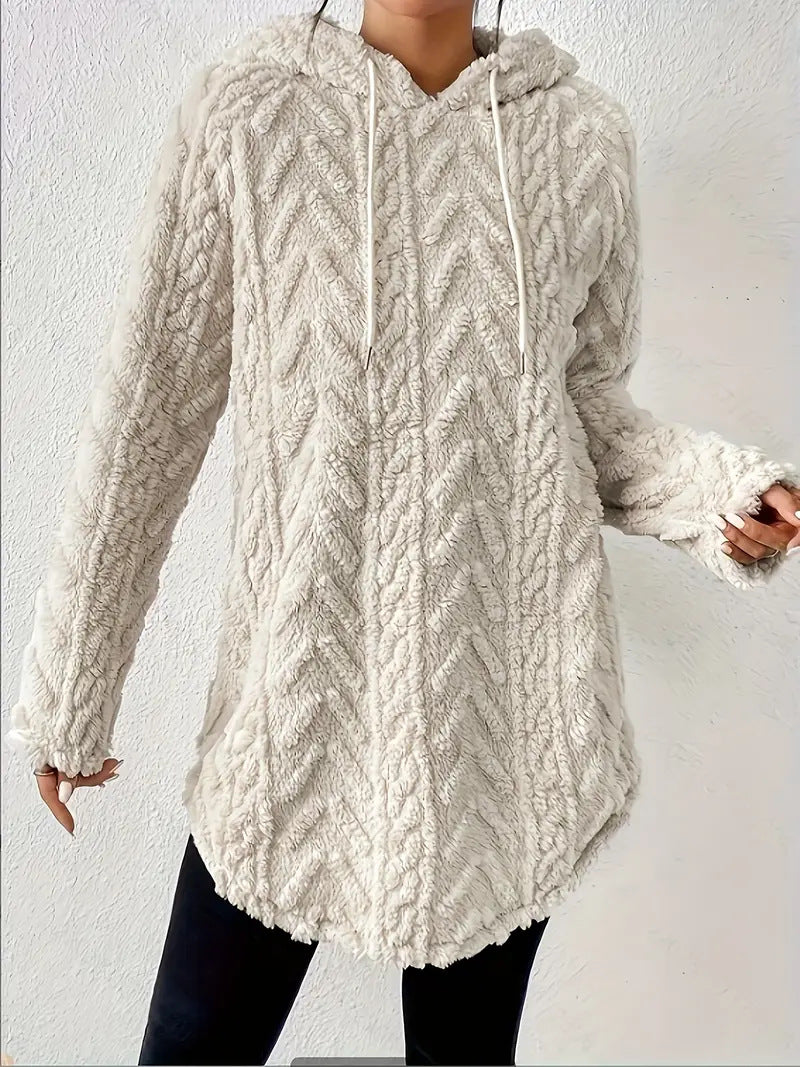 Women's Polyester Hooded Knitted Long Sweater