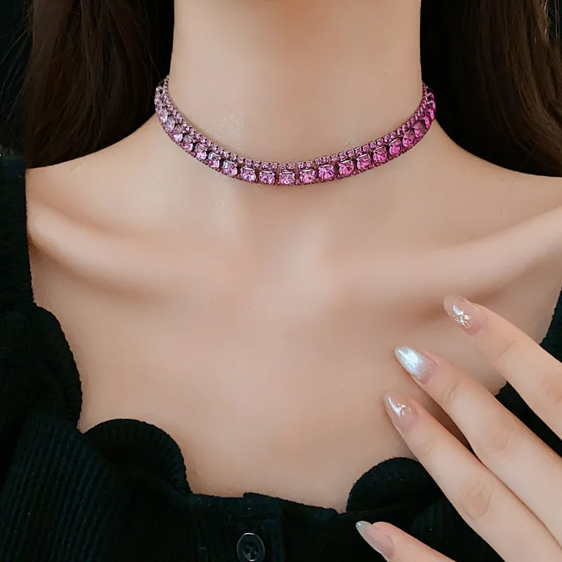 Diamond-embedded Square Earrings Necklace Special Interest Light Luxury Elegant High-grade Clavicle Chain