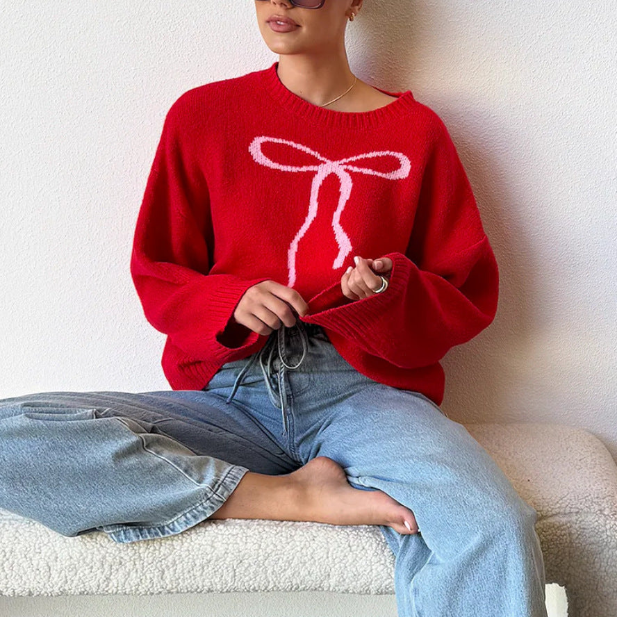 Retro Casual Bow Brocade Sweater