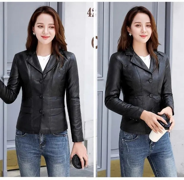Leather Coat Women Fall Short Western Style All-matching Women