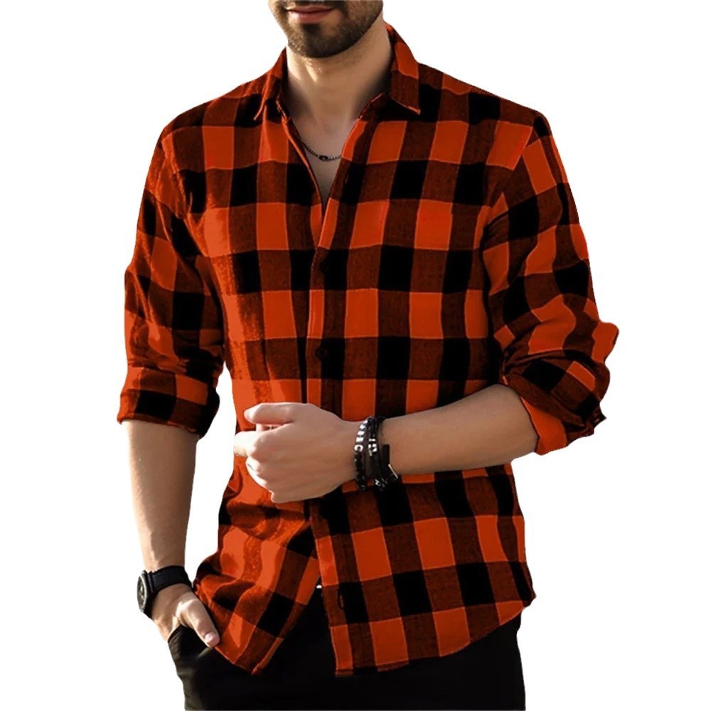 European And American Long Sleeve Loose  Plaid Design Striped Shirt